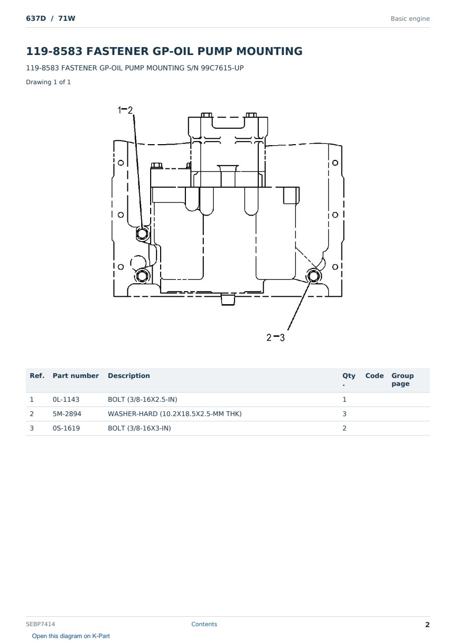 Caterpillar 637D S/N 71W Partsbook SEBP7414 (English) - sample page 2 of 10 Caterpillar 637D S/N 71W Partsbook SEBP7414 (English) - sample page 2 of 10