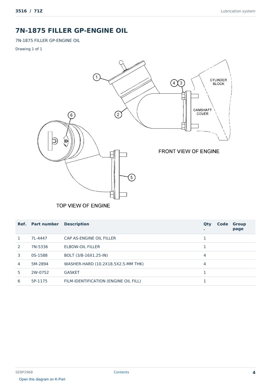 Caterpillar 3516 S/N 71Z Partsbook SEBP2968 (English) - sample page 4 of 10 Caterpillar 3516 S/N 71Z Partsbook SEBP2968 (English) - sample page 4 of 10