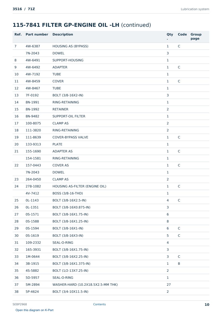 Caterpillar 3516 S/N 71Z Partsbook SEBP2968 (English) - sample page 10 of 10 Caterpillar 3516 S/N 71Z Partsbook SEBP2968 (English) - sample page 10 of 10
