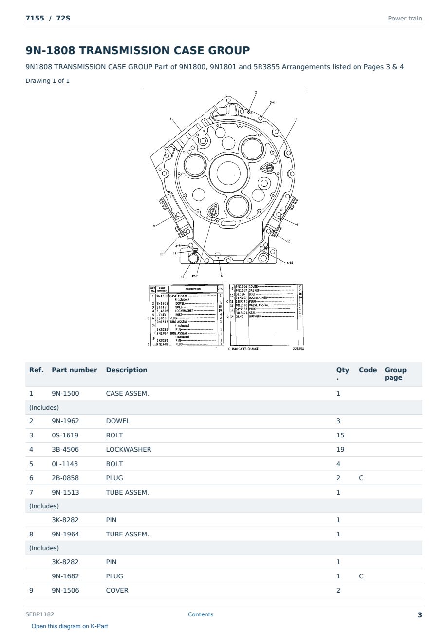 Caterpillar 7155 S/N 72S Partsbook SEBP1182 (English) - sample page 3 of 10 Caterpillar 7155 S/N 72S Partsbook SEBP1182 (English) - sample page 3 of 10