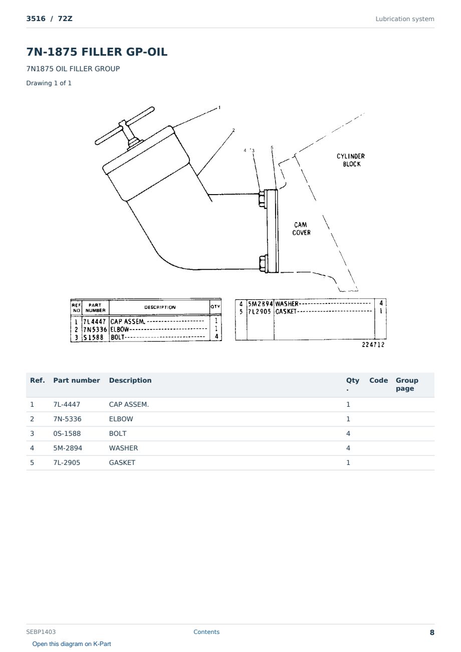 Caterpillar 3516 S/N 72Z Partsbook SEBP1403 (English) - sample page 8 of 10 Caterpillar 3516 S/N 72Z Partsbook SEBP1403 (English) - sample page 8 of 10