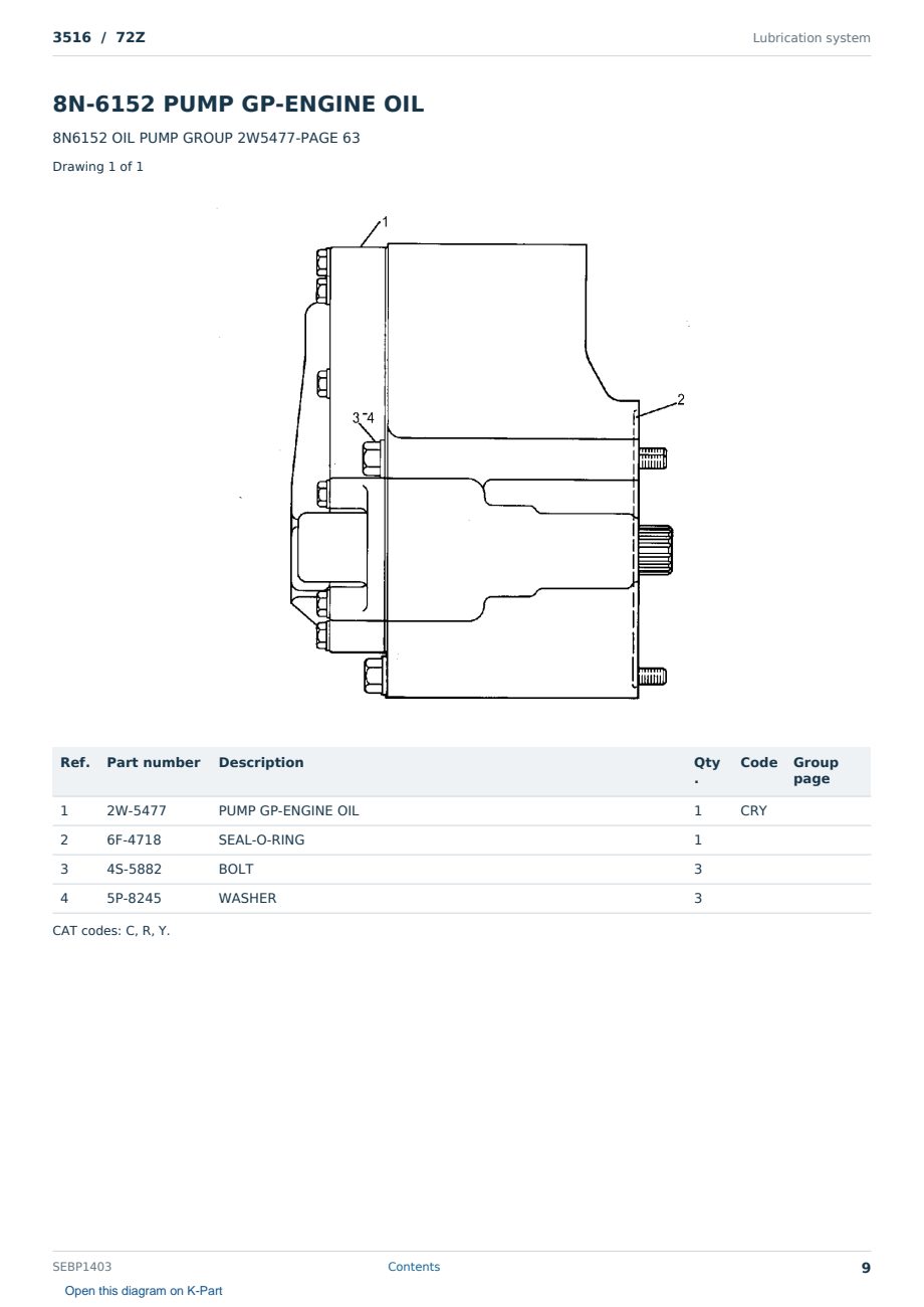 Caterpillar 3516 S/N 72Z Partsbook SEBP1403 (English) - sample page 9 of 10 Caterpillar 3516 S/N 72Z Partsbook SEBP1403 (English) - sample page 9 of 10
