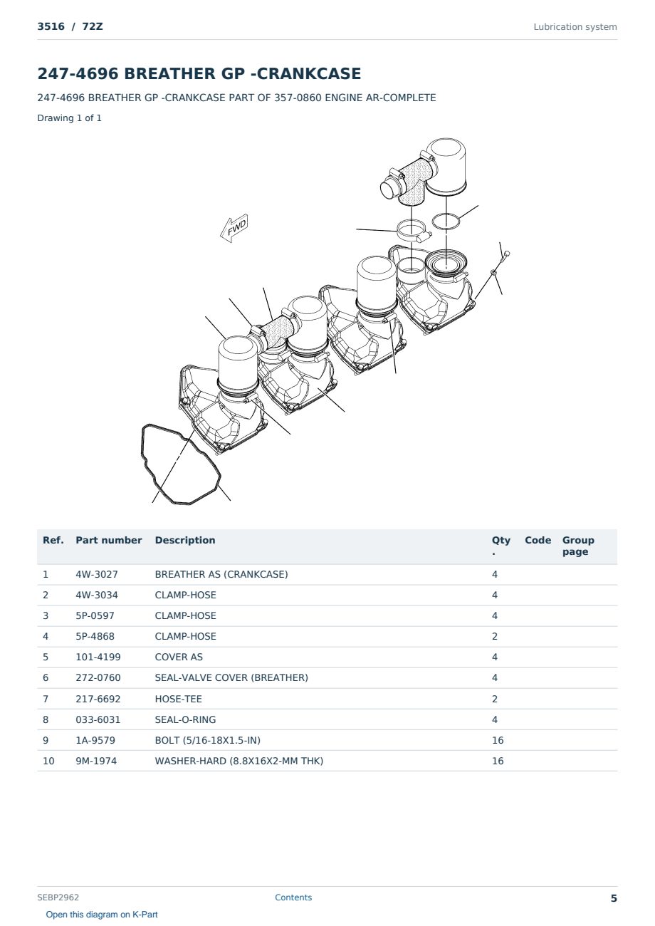 Caterpillar 3516 S/N 72Z Partsbook SEBP2962 (English) - sample page 5 of 10 Caterpillar 3516 S/N 72Z Partsbook SEBP2962 (English) - sample page 5 of 10