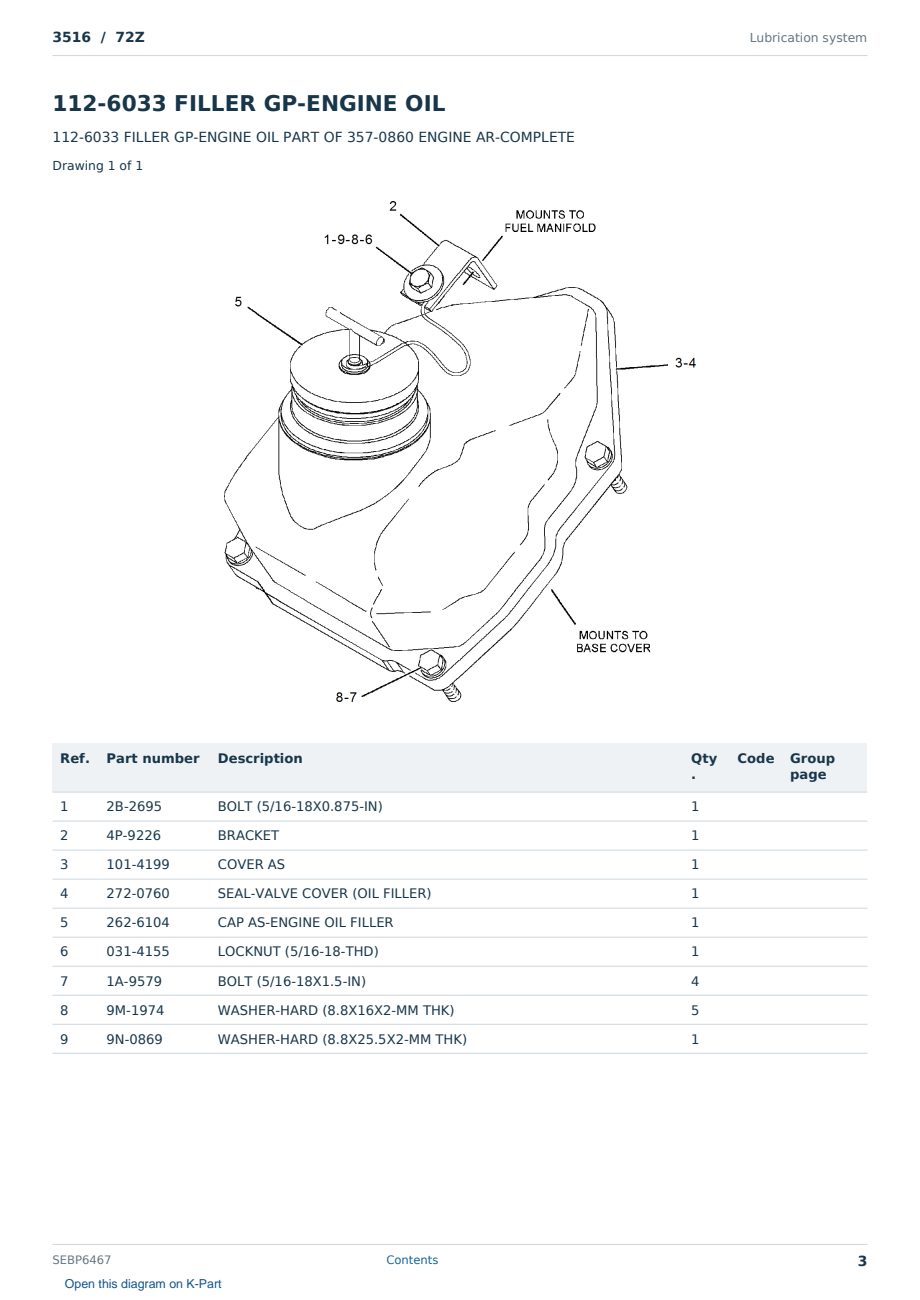 Caterpillar 3516 S/N 72Z Partsbook SEBP6467 (English) - sample page 3 of 10 Caterpillar 3516 S/N 72Z Partsbook SEBP6467 (English) - sample page 3 of 10