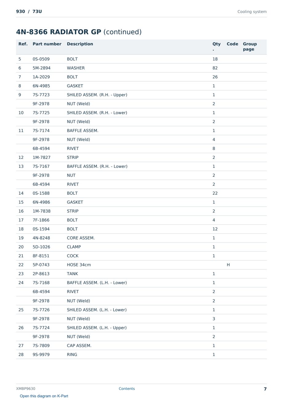 Caterpillar 930 S/N 73U Partsbook XMBP9630 (English) - sample page 7 of 10 Caterpillar 930 S/N 73U Partsbook XMBP9630 (English) - sample page 7 of 10