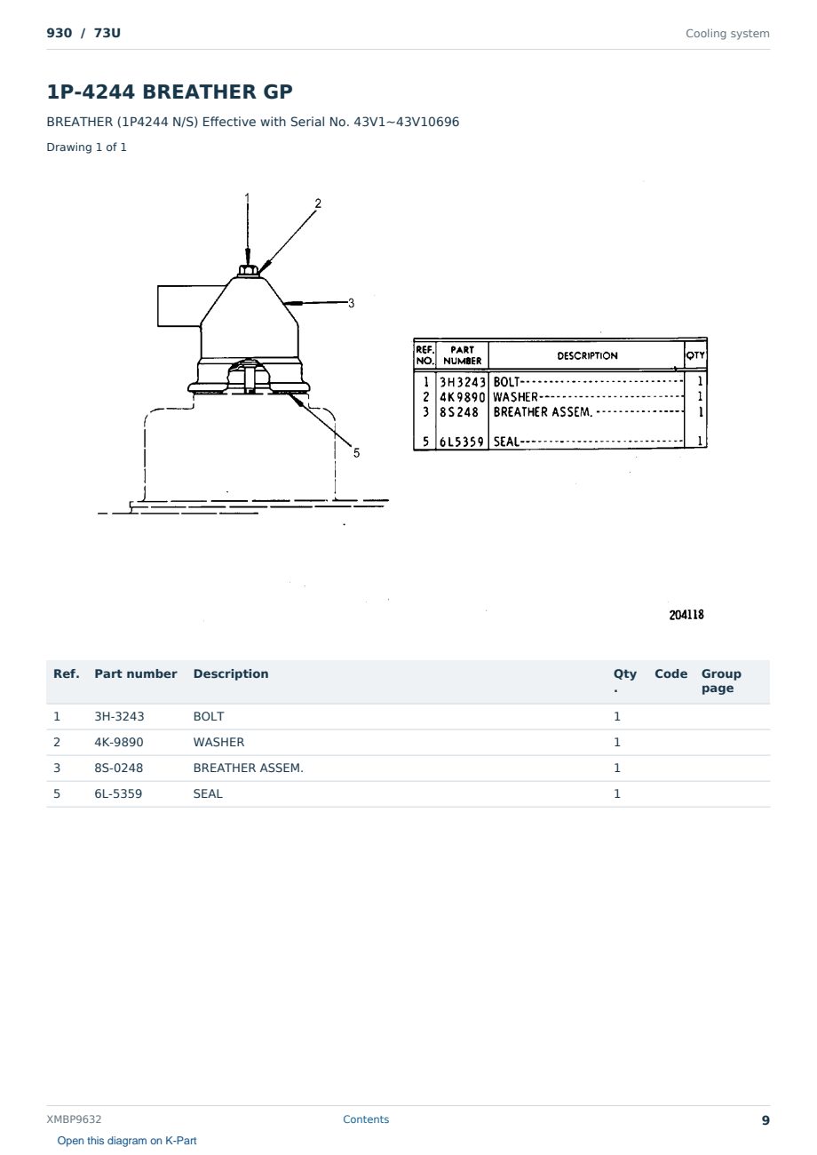 Caterpillar 930 S/N 73U Partsbook XMBP9632 (English) - sample page 9 of 10 Caterpillar 930 S/N 73U Partsbook XMBP9632 (English) - sample page 9 of 10
