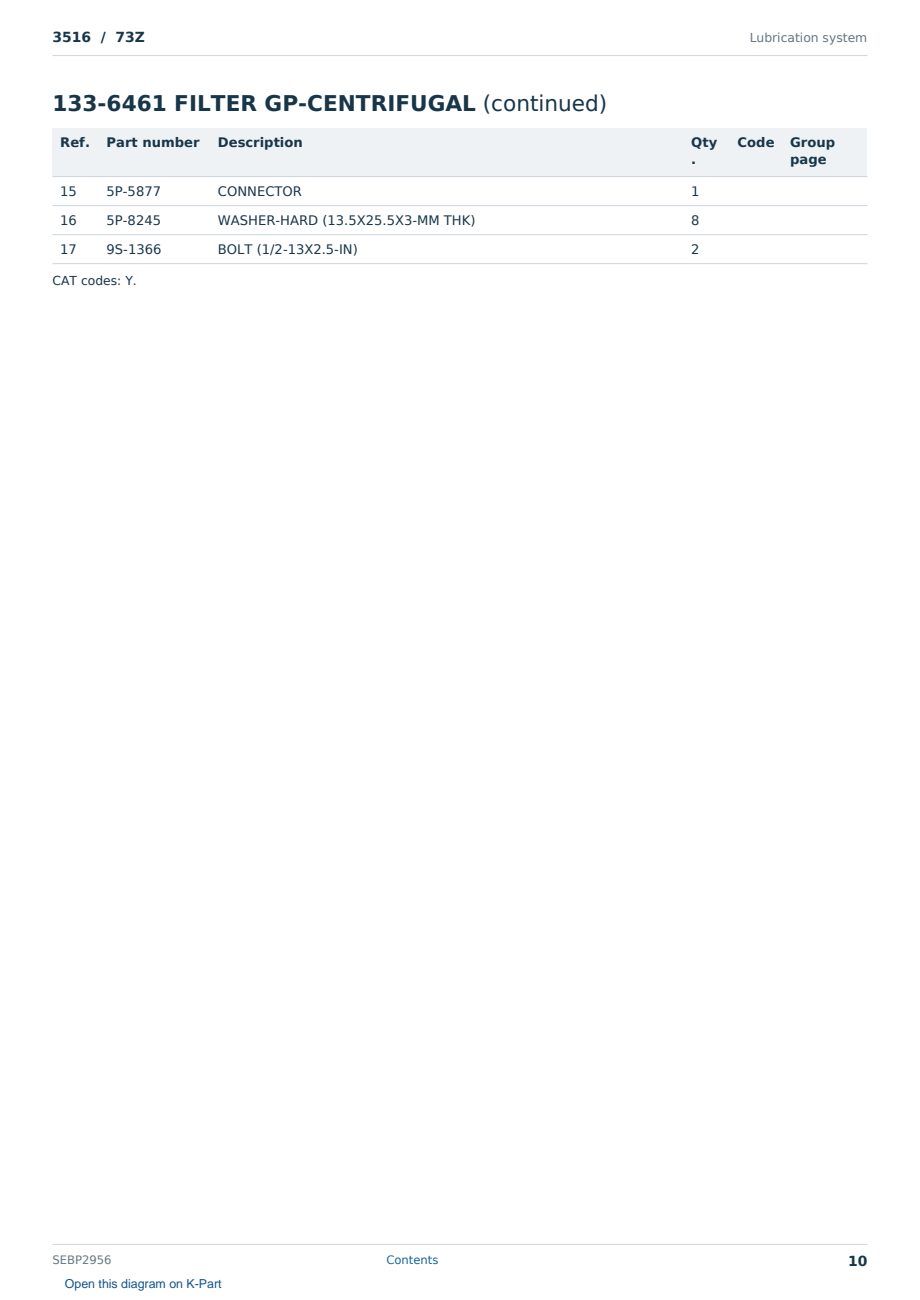Caterpillar 3516 S/N 73Z Partsbook SEBP2956 (English) - sample page 10 of 10 Caterpillar 3516 S/N 73Z Partsbook SEBP2956 (English) - sample page 10 of 10