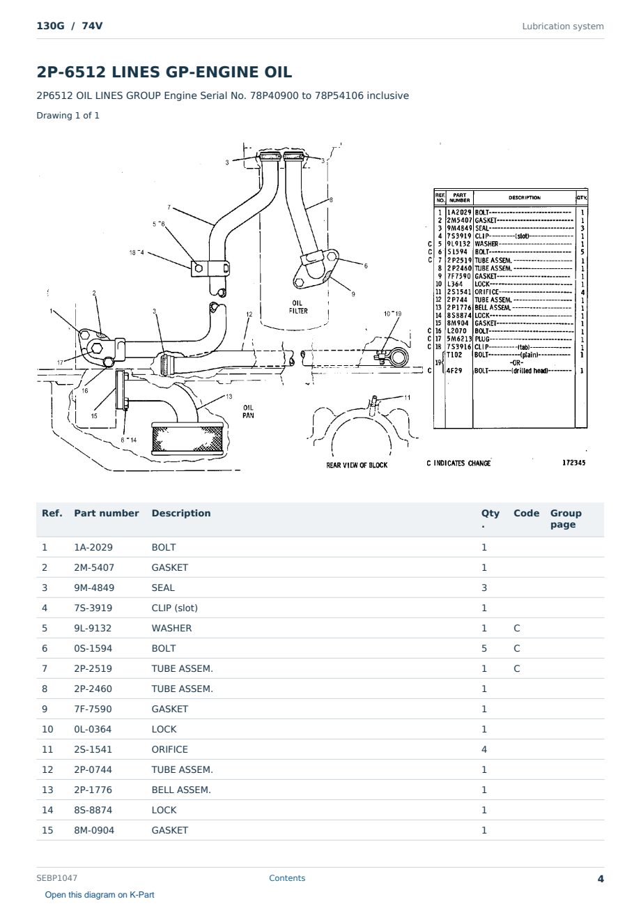 Caterpillar 130G S/N 74V Partsbook SEBP1047 (English) - sample page 4 of 10 Caterpillar 130G S/N 74V Partsbook SEBP1047 (English) - sample page 4 of 10
