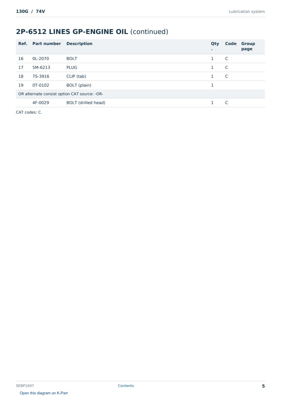 Caterpillar 130G S/N 74V Partsbook SEBP1047 (English) - sample page 5 of 10 Caterpillar 130G S/N 74V Partsbook SEBP1047 (English) - sample page 5 of 10