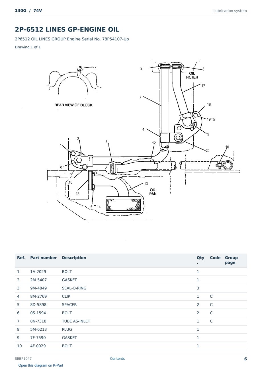 Caterpillar 130G S/N 74V Partsbook SEBP1047 (English) - sample page 6 of 10 Caterpillar 130G S/N 74V Partsbook SEBP1047 (English) - sample page 6 of 10