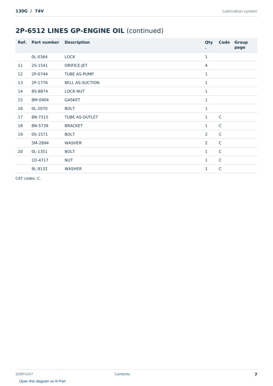 Caterpillar 130G S/N 74V Partsbook SEBP1047 (English) - sample page 7 of 10 Caterpillar 130G S/N 74V Partsbook SEBP1047 (English) - sample page 7 of 10