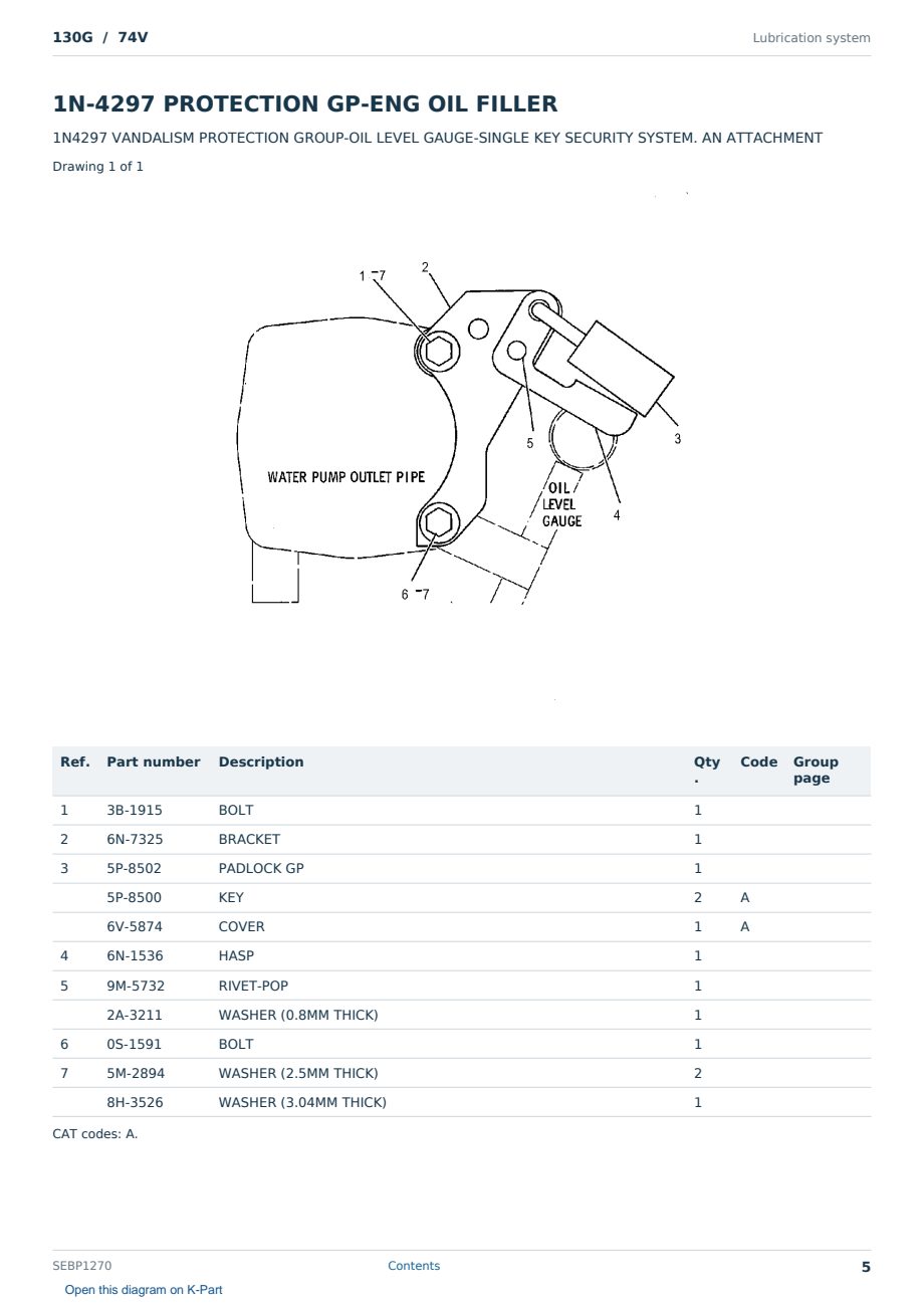 Caterpillar 130G S/N 74V Partsbook SEBP1270 (English) - sample page 5 of 10 Caterpillar 130G S/N 74V Partsbook SEBP1270 (English) - sample page 5 of 10