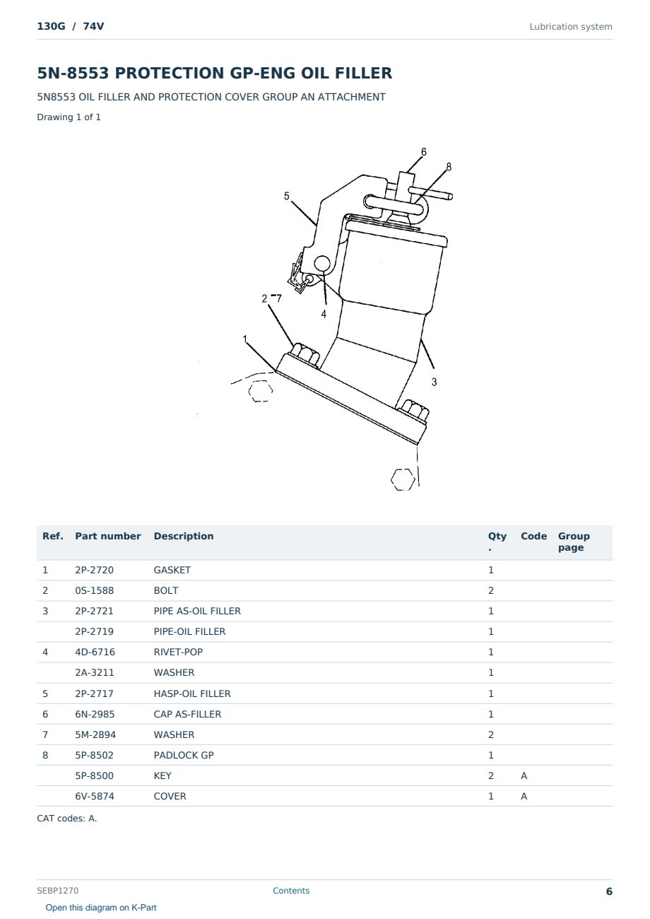 Caterpillar 130G S/N 74V Partsbook SEBP1270 (English) - sample page 6 of 10 Caterpillar 130G S/N 74V Partsbook SEBP1270 (English) - sample page 6 of 10