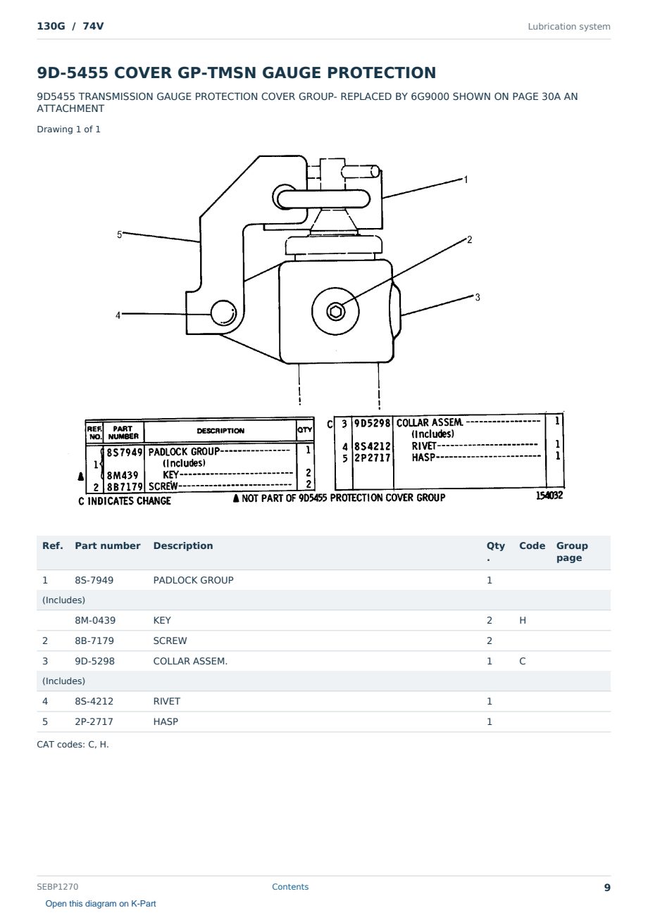 Caterpillar 130G S/N 74V Partsbook SEBP1270 (English) - sample page 9 of 10 Caterpillar 130G S/N 74V Partsbook SEBP1270 (English) - sample page 9 of 10
