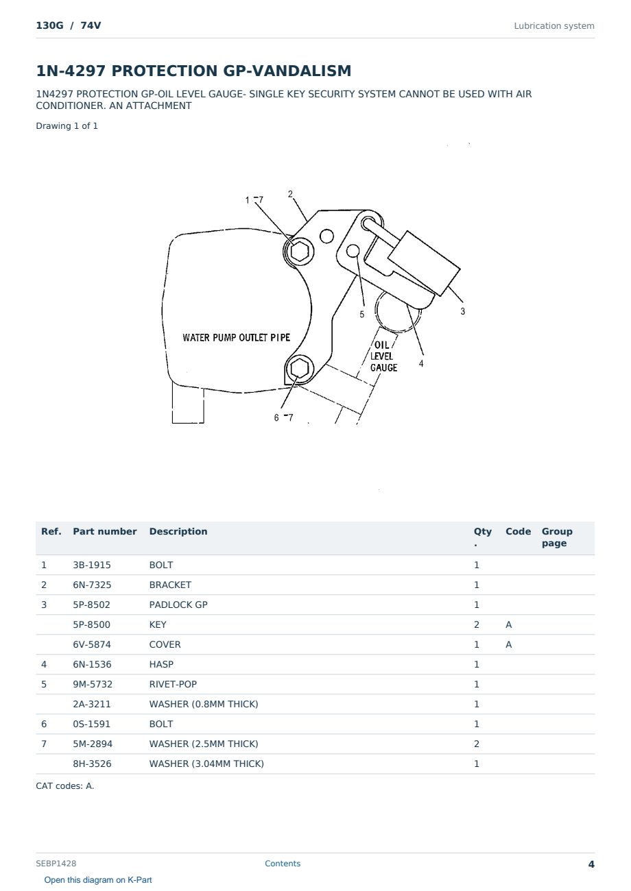 Caterpillar 130G S/N 74V Partsbook SEBP1428 (English) - sample page 4 of 10 Caterpillar 130G S/N 74V Partsbook SEBP1428 (English) - sample page 4 of 10