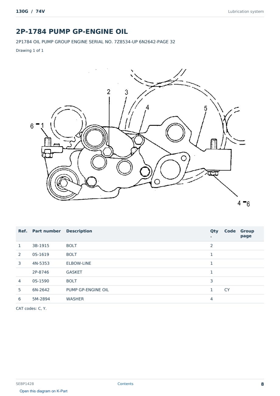 Caterpillar 130G S/N 74V Partsbook SEBP1428 (English) - sample page 8 of 10 Caterpillar 130G S/N 74V Partsbook SEBP1428 (English) - sample page 8 of 10