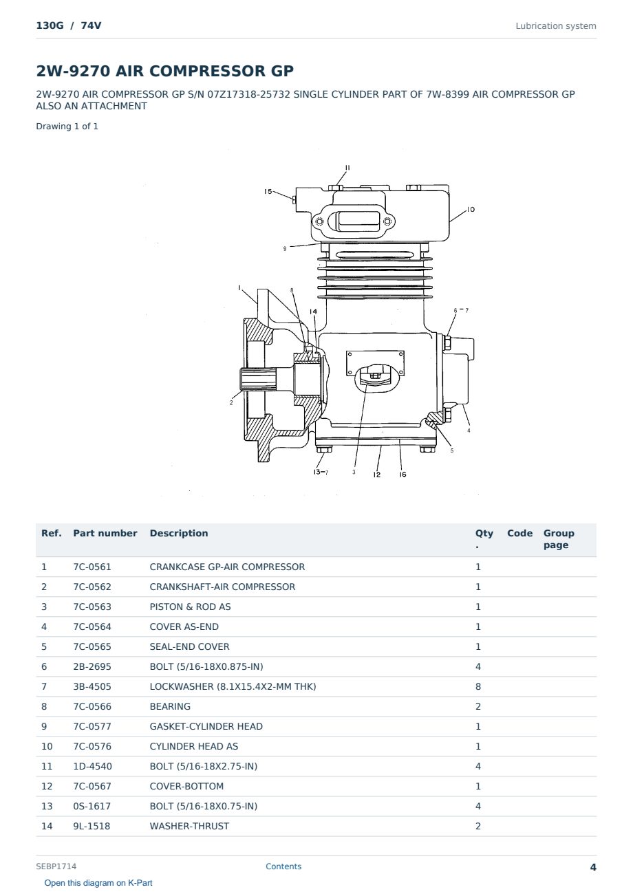 Caterpillar 130G S/N 74V Partsbook SEBP1714 (English) - sample page 4 of 10 Caterpillar 130G S/N 74V Partsbook SEBP1714 (English) - sample page 4 of 10