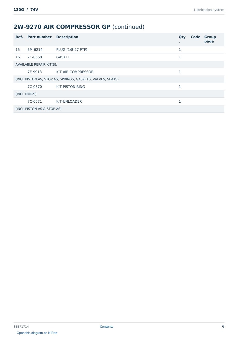 Caterpillar 130G S/N 74V Partsbook SEBP1714 (English) - sample page 5 of 10 Caterpillar 130G S/N 74V Partsbook SEBP1714 (English) - sample page 5 of 10
