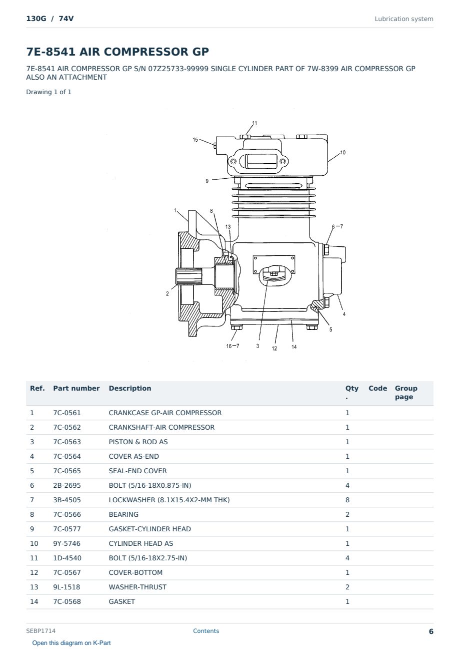 Caterpillar 130G S/N 74V Partsbook SEBP1714 (English) - sample page 6 of 10 Caterpillar 130G S/N 74V Partsbook SEBP1714 (English) - sample page 6 of 10