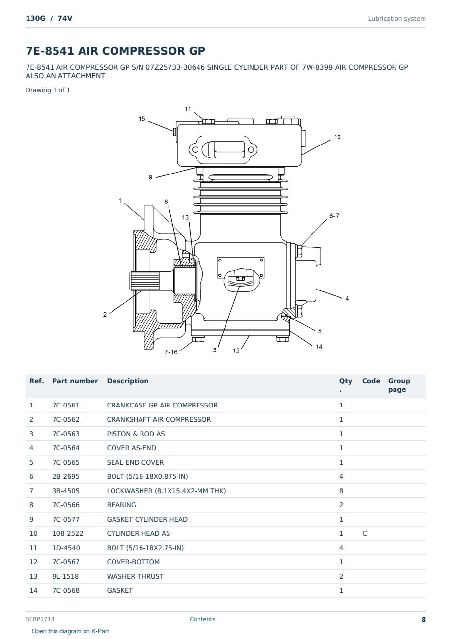 Caterpillar 130G S/N 74V Partsbook SEBP1714 (English) - sample page 8 of 10 Caterpillar 130G S/N 74V Partsbook SEBP1714 (English) - sample page 8 of 10