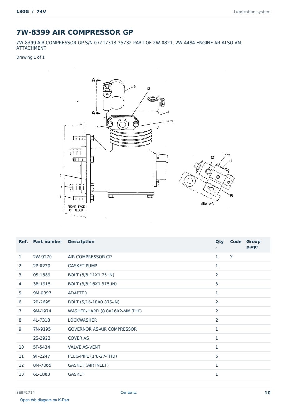 Caterpillar 130G S/N 74V Partsbook SEBP1714 (English) - sample page 10 of 10 Caterpillar 130G S/N 74V Partsbook SEBP1714 (English) - sample page 10 of 10