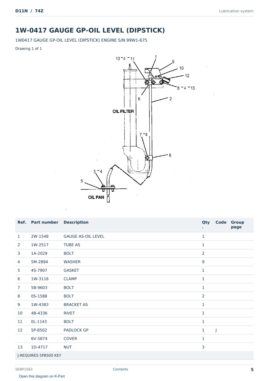 Caterpillar D11N S/N 74Z Partsbook SEBP1563 (English) - sample page 5 of 10 Caterpillar D11N S/N 74Z Partsbook SEBP1563 (English) - sample page 5 of 10
