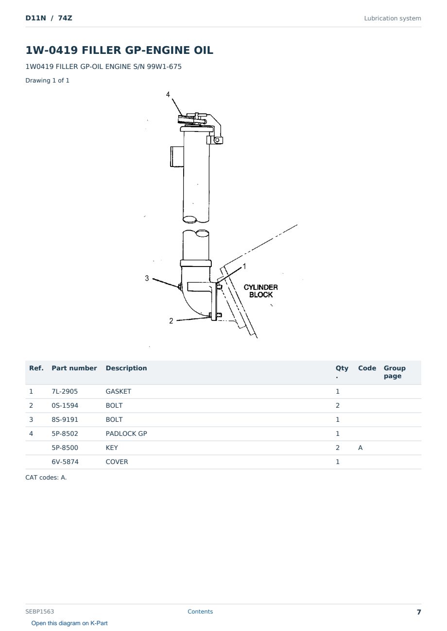 Caterpillar D11N S/N 74Z Partsbook SEBP1563 (English) - sample page 7 of 10 Caterpillar D11N S/N 74Z Partsbook SEBP1563 (English) - sample page 7 of 10
