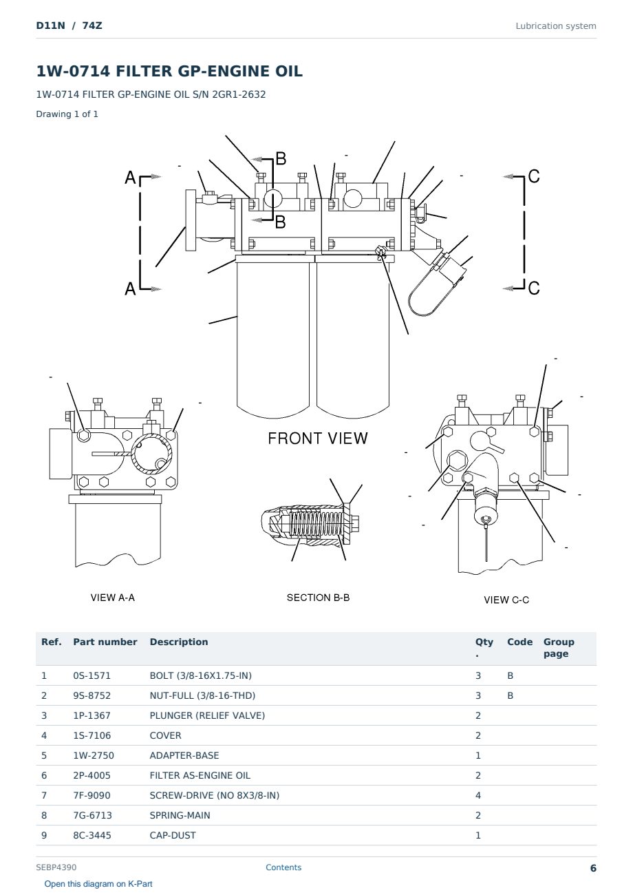Caterpillar D11N S/N 74Z Partsbook SEBP4390 (English) - sample page 6 of 10 Caterpillar D11N S/N 74Z Partsbook SEBP4390 (English) - sample page 6 of 10