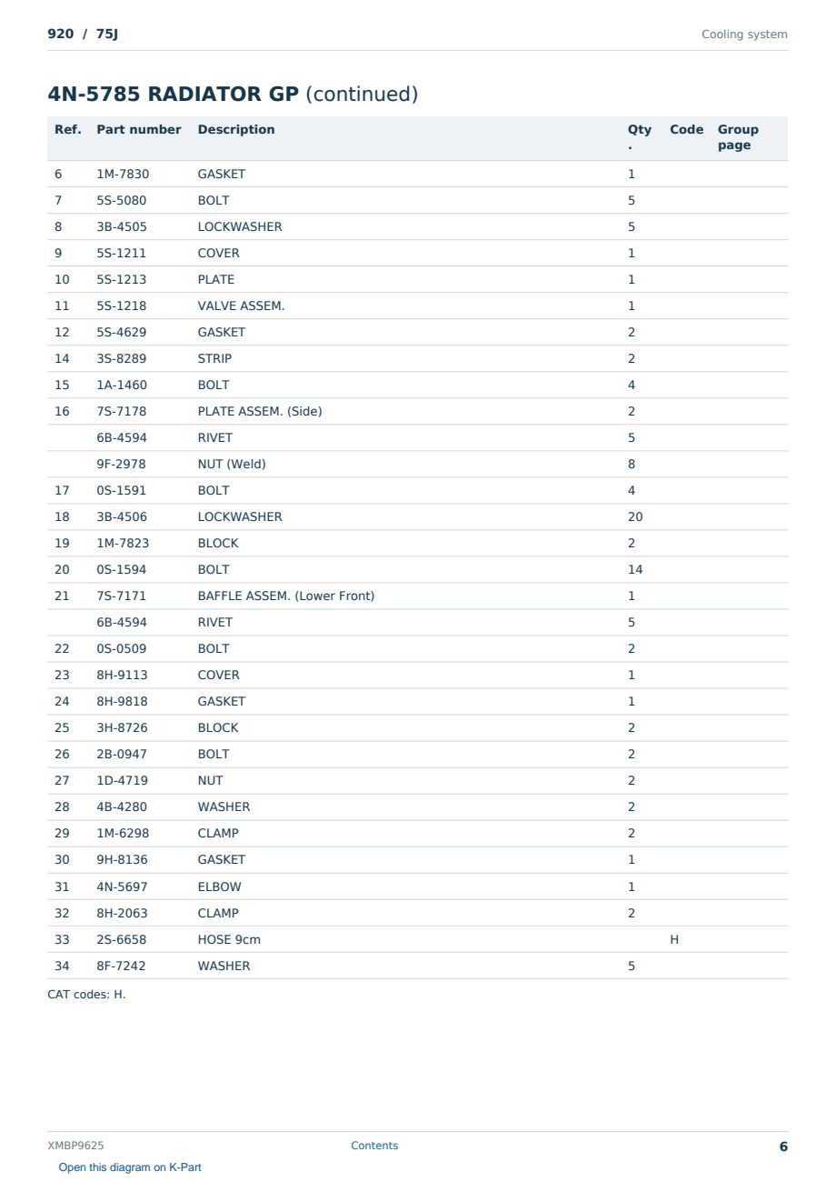 Caterpillar 920 S/N 75J Partsbook XMBP9625 (English) - sample page 6 of 10 Caterpillar 920 S/N 75J Partsbook XMBP9625 (English) - sample page 6 of 10