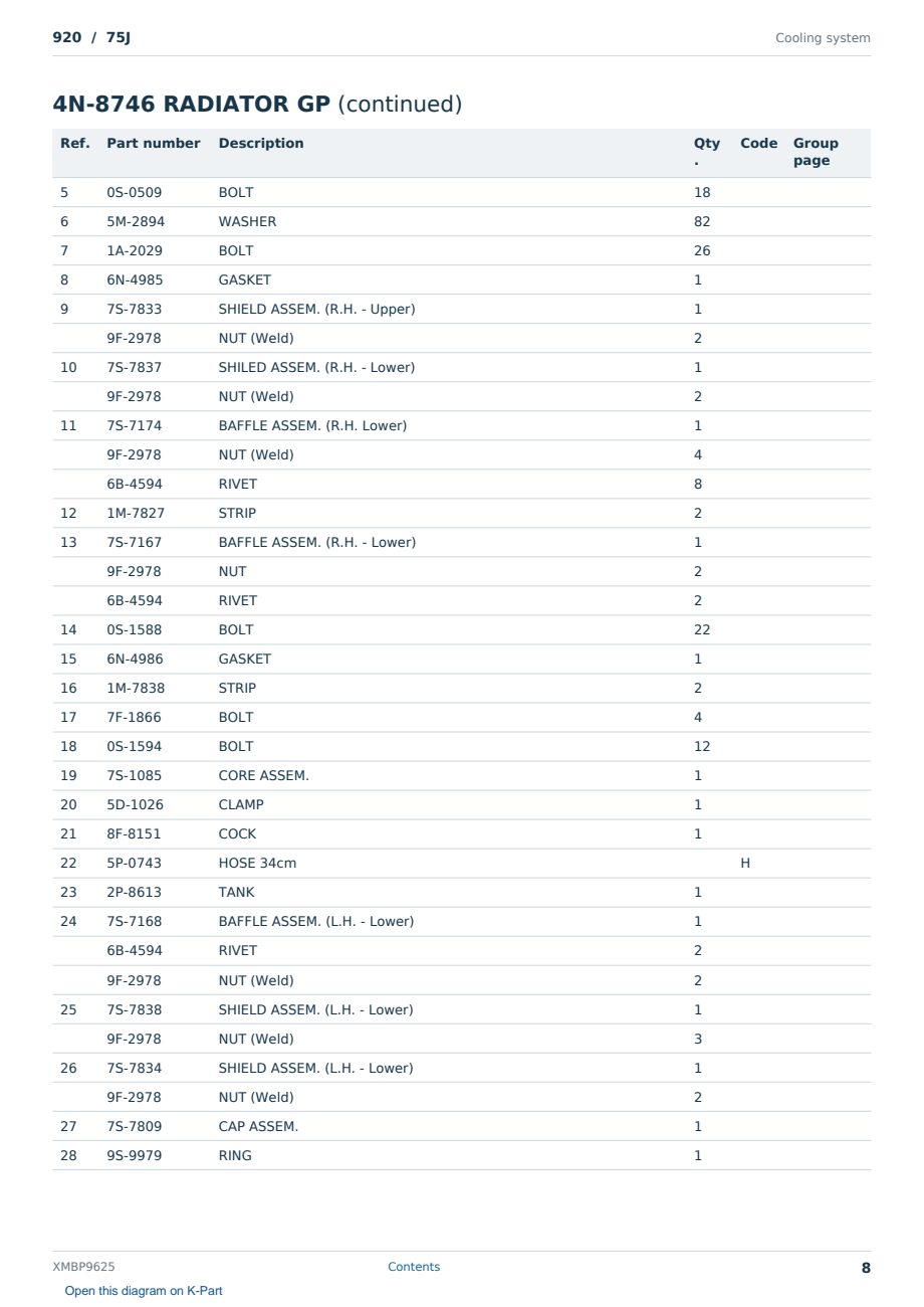 Caterpillar 920 S/N 75J Partsbook XMBP9625 (English) - sample page 8 of 10 Caterpillar 920 S/N 75J Partsbook XMBP9625 (English) - sample page 8 of 10