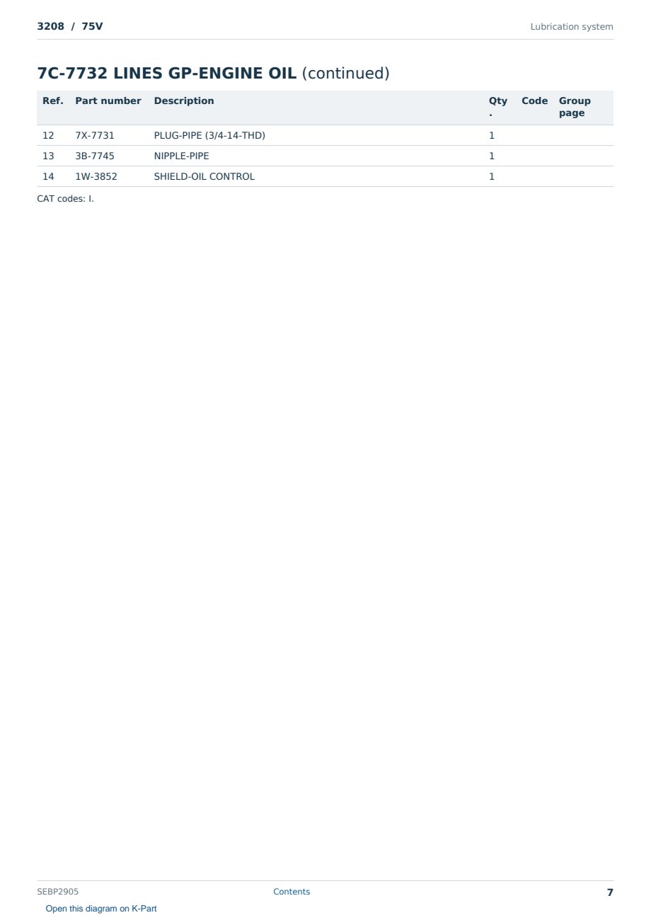 Caterpillar 3208 S/N 75V Partsbook SEBP2905 (English) - sample page 7 of 10 Caterpillar 3208 S/N 75V Partsbook SEBP2905 (English) - sample page 7 of 10