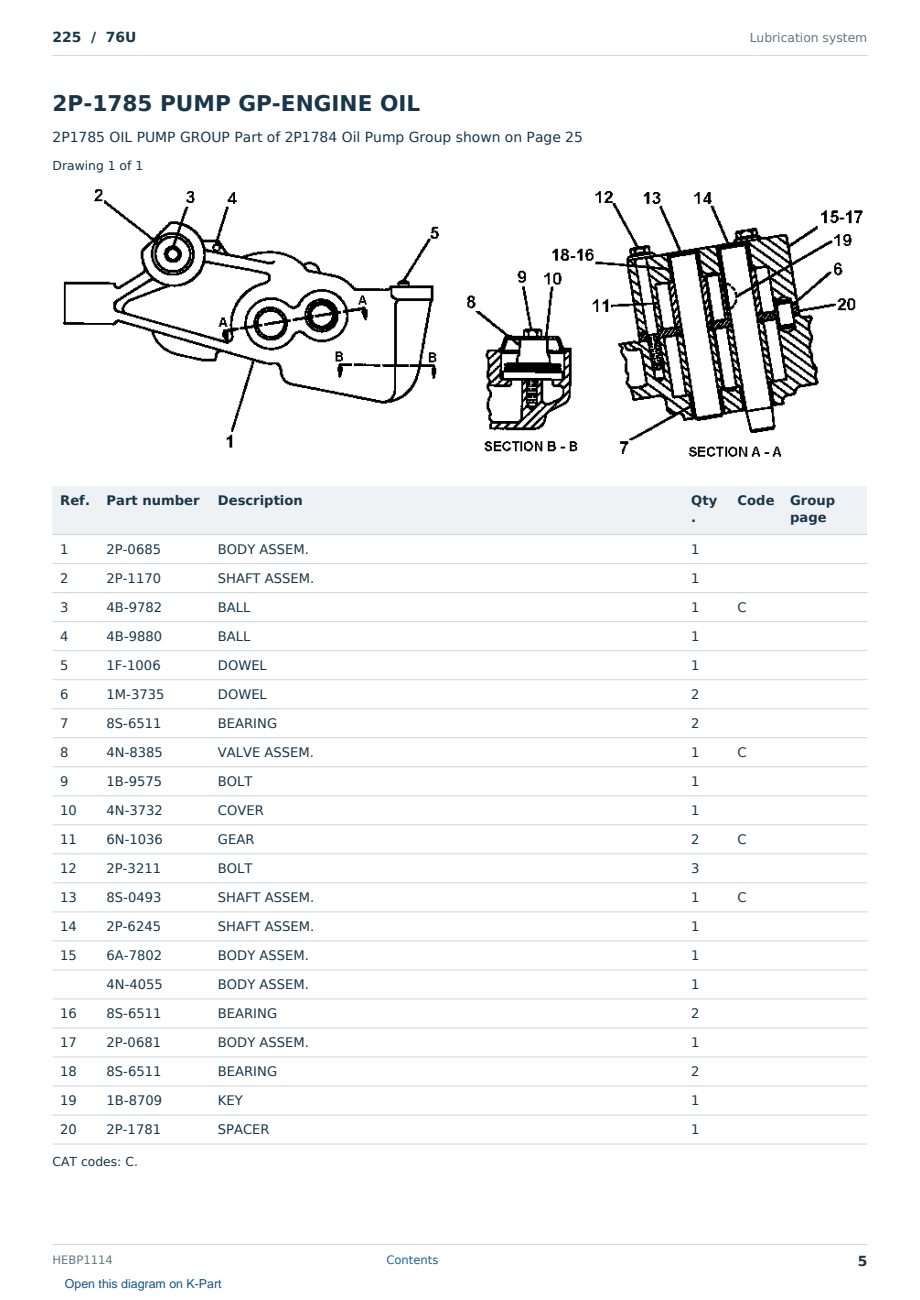 Caterpillar 225 S/N 76U Partsbook HEBP1114 (English) - sample page 5 of 10 Caterpillar 225 S/N 76U Partsbook HEBP1114 (English) - sample page 5 of 10