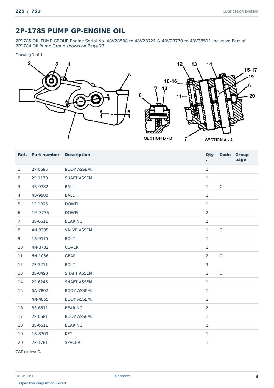 Caterpillar 225 S/N 76U Partsbook HEBP1161 (English) - sample page 8 of 10 Caterpillar 225 S/N 76U Partsbook HEBP1161 (English) - sample page 8 of 10