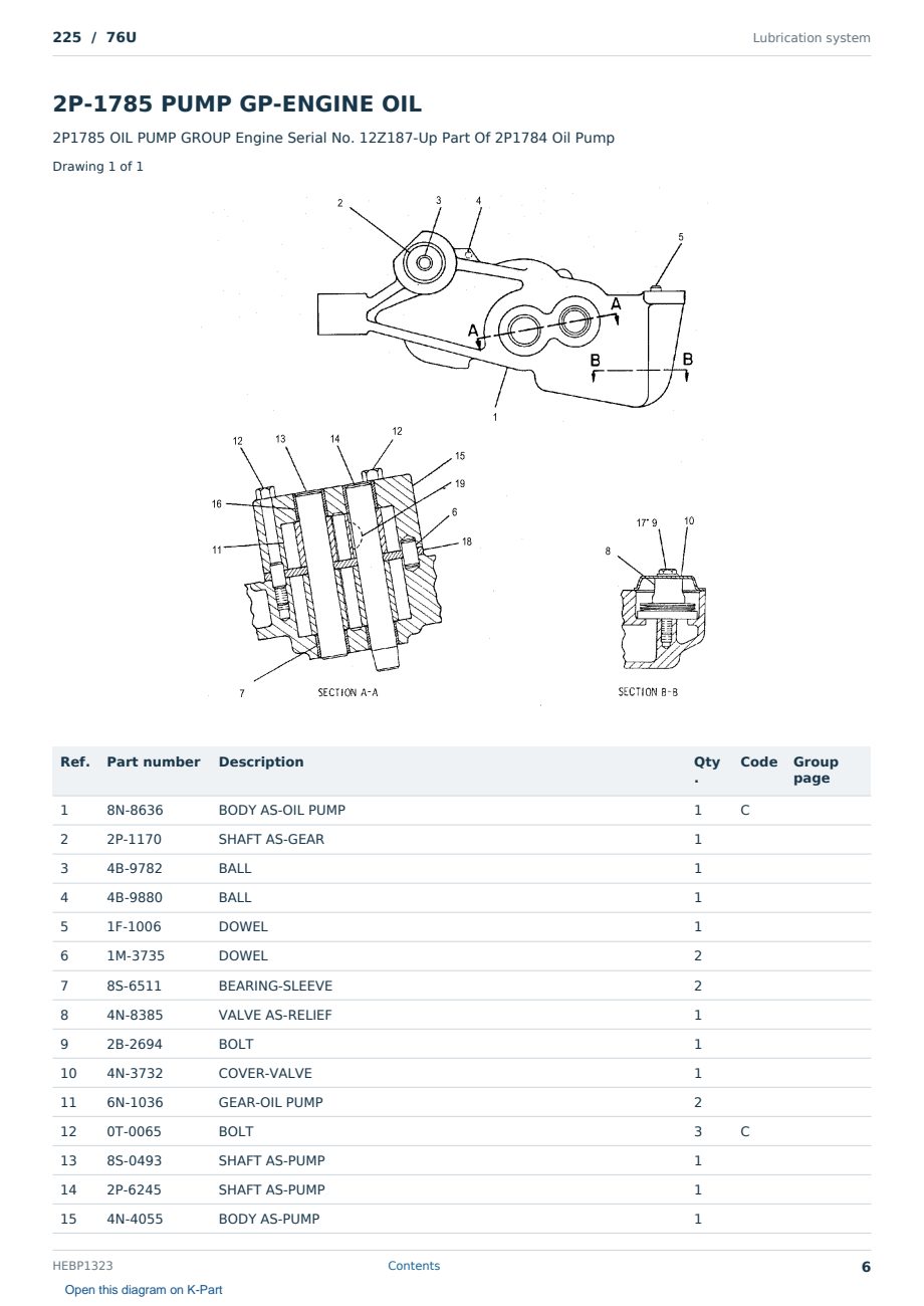 Caterpillar 225 S/N 76U Partsbook HEBP1323 (English) - sample page 6 of 10 Caterpillar 225 S/N 76U Partsbook HEBP1323 (English) - sample page 6 of 10