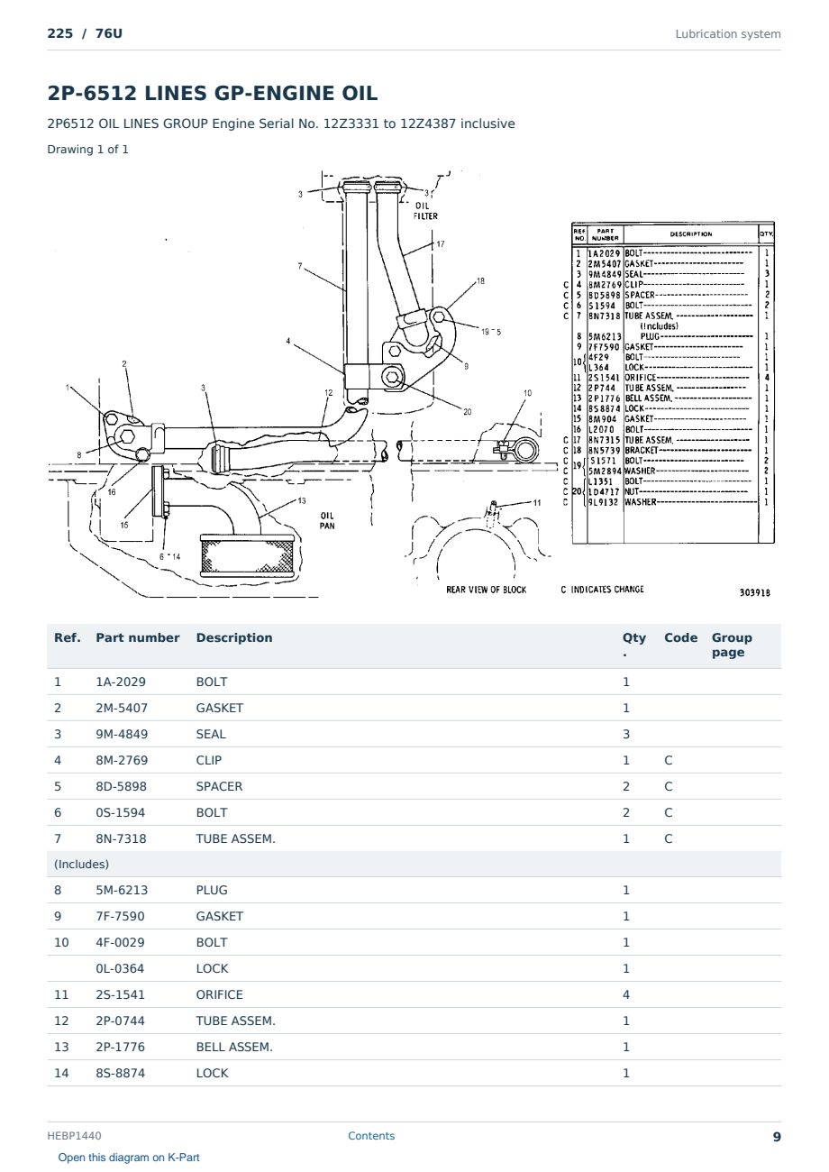 Caterpillar 225 S/N 76U Partsbook HEBP1440 (English) - sample page 9 of 10 Caterpillar 225 S/N 76U Partsbook HEBP1440 (English) - sample page 9 of 10
