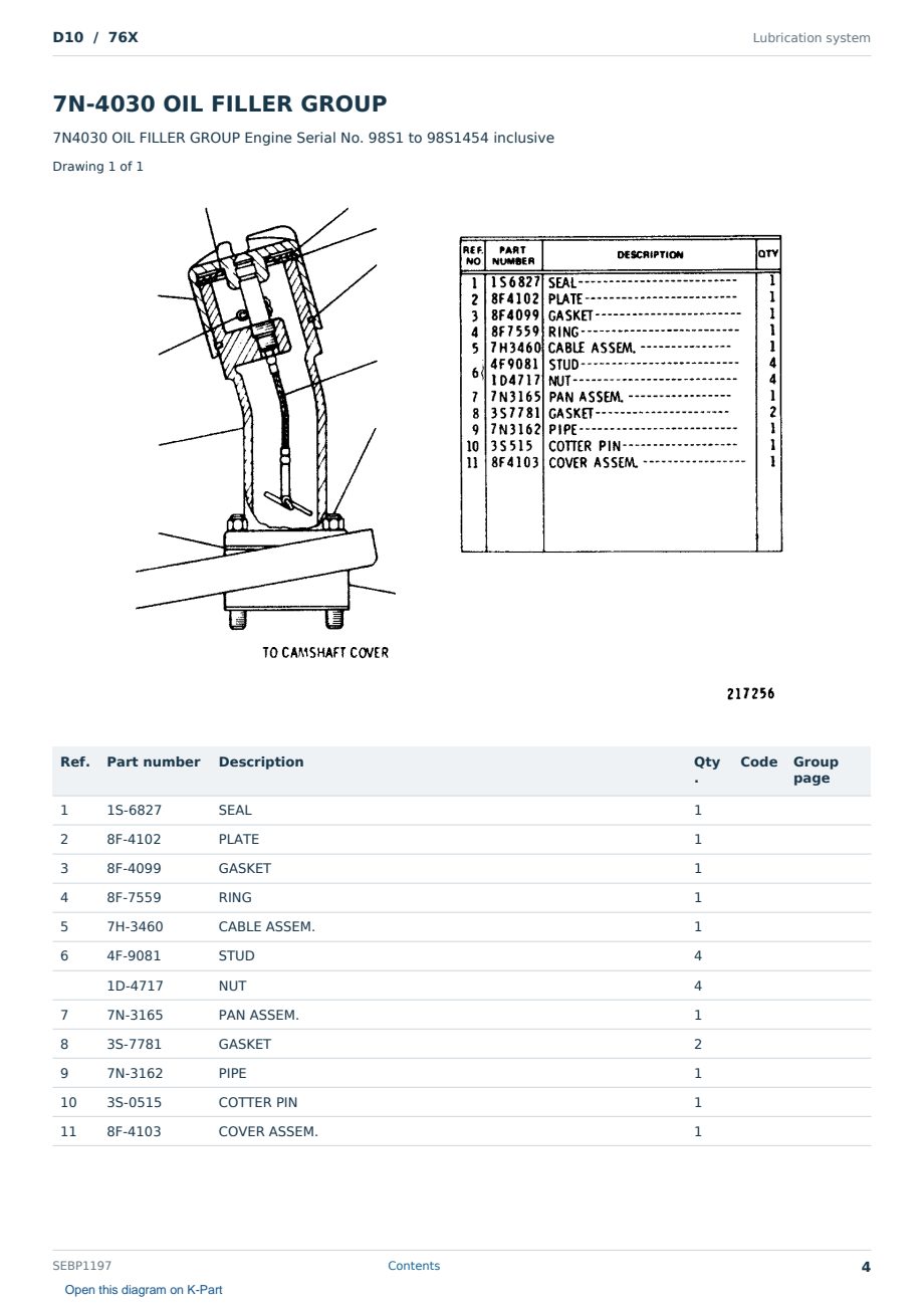 Caterpillar D10 S/N 76X Partsbook SEBP1197 (English) - sample page 4 of 10 Caterpillar D10 S/N 76X Partsbook SEBP1197 (English) - sample page 4 of 10