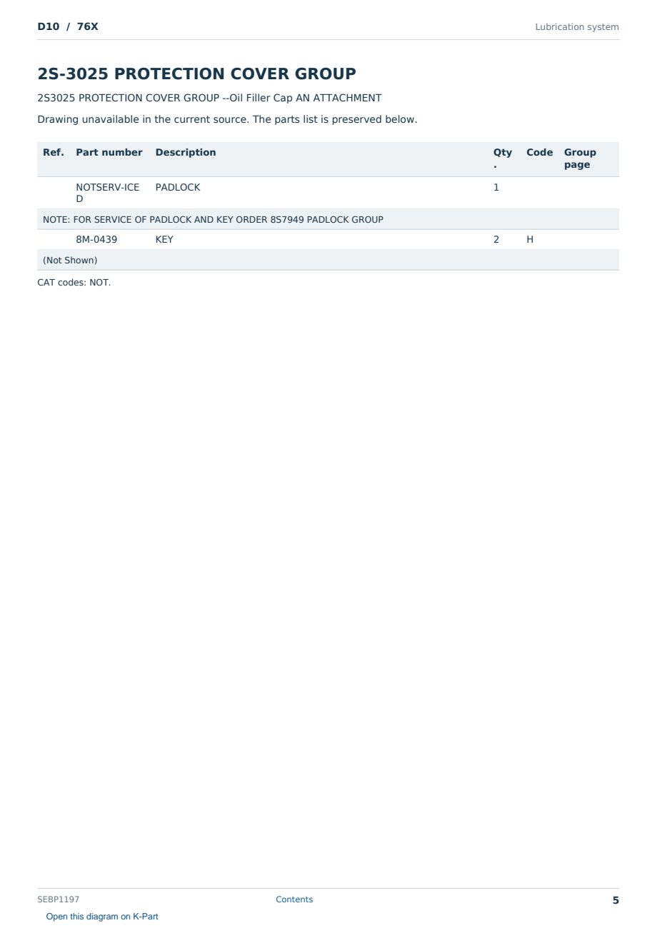 Caterpillar D10 S/N 76X Partsbook SEBP1197 (English) - sample page 5 of 10 Caterpillar D10 S/N 76X Partsbook SEBP1197 (English) - sample page 5 of 10