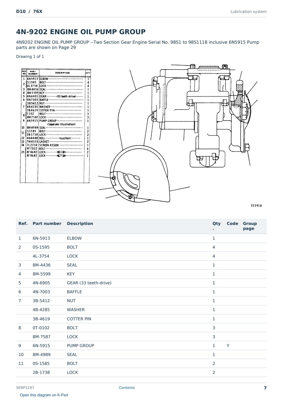Caterpillar D10 S/N 76X Partsbook SEBP1197 (English) - sample page 7 of 10 Caterpillar D10 S/N 76X Partsbook SEBP1197 (English) - sample page 7 of 10
