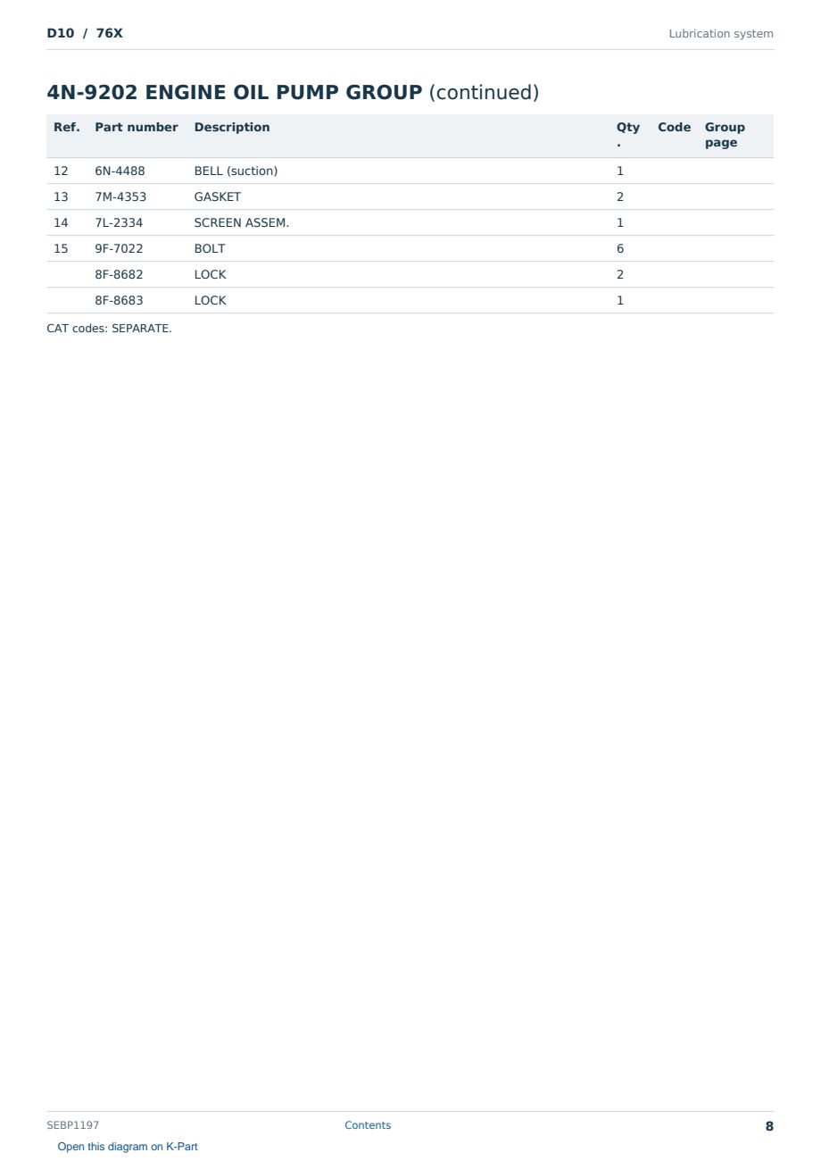 Caterpillar D10 S/N 76X Partsbook SEBP1197 (English) - sample page 8 of 10 Caterpillar D10 S/N 76X Partsbook SEBP1197 (English) - sample page 8 of 10