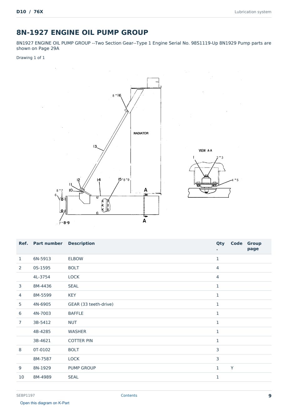 Caterpillar D10 S/N 76X Partsbook SEBP1197 (English) - sample page 9 of 10 Caterpillar D10 S/N 76X Partsbook SEBP1197 (English) - sample page 9 of 10