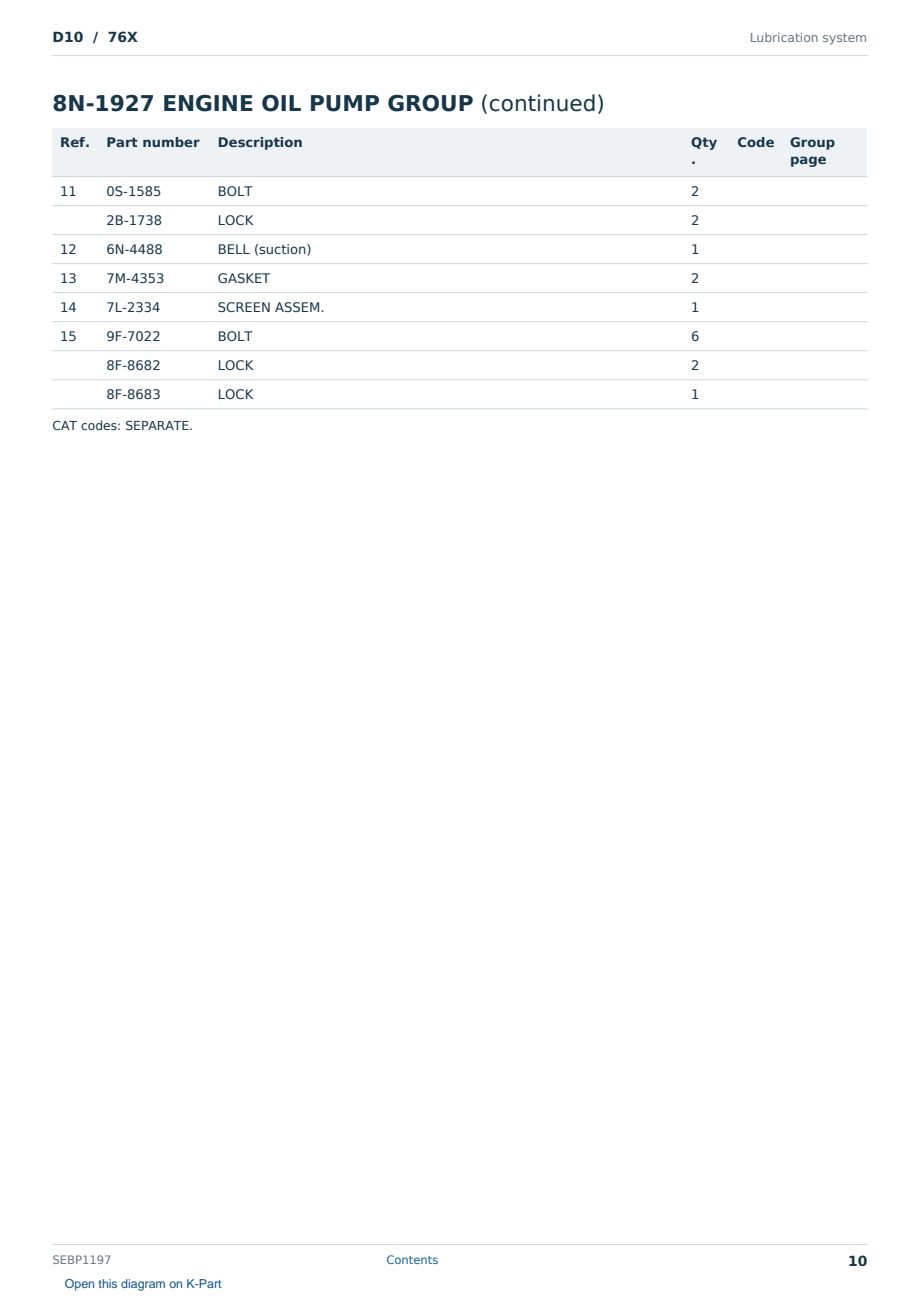 Caterpillar D10 S/N 76X Partsbook SEBP1197 (English) - sample page 10 of 10 Caterpillar D10 S/N 76X Partsbook SEBP1197 (English) - sample page 10 of 10