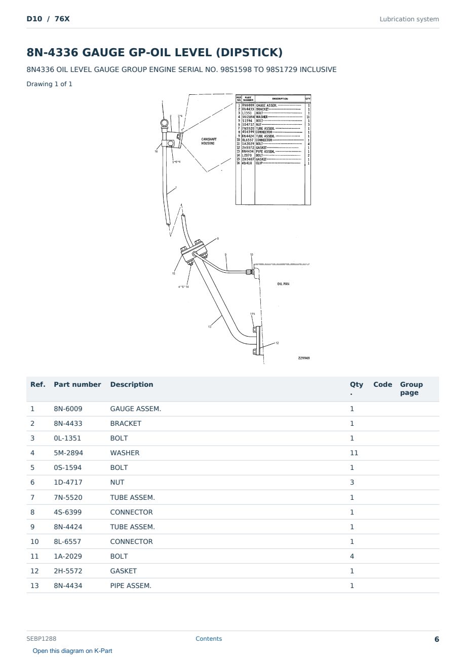 Caterpillar D10 S/N 76X Partsbook SEBP1288 (English) - sample page 6 of 10 Caterpillar D10 S/N 76X Partsbook SEBP1288 (English) - sample page 6 of 10