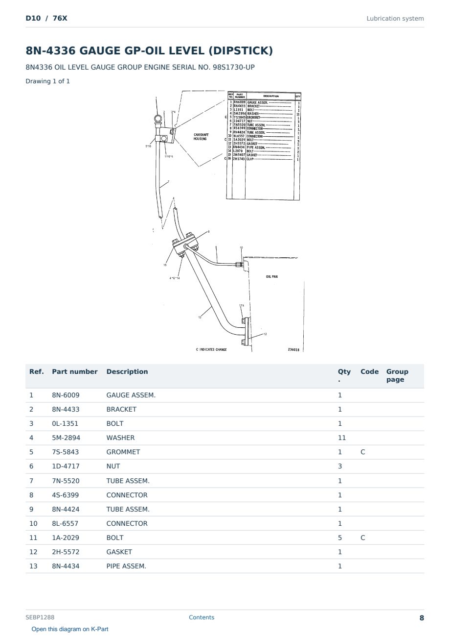 Caterpillar D10 S/N 76X Partsbook SEBP1288 (English) - sample page 8 of 10 Caterpillar D10 S/N 76X Partsbook SEBP1288 (English) - sample page 8 of 10