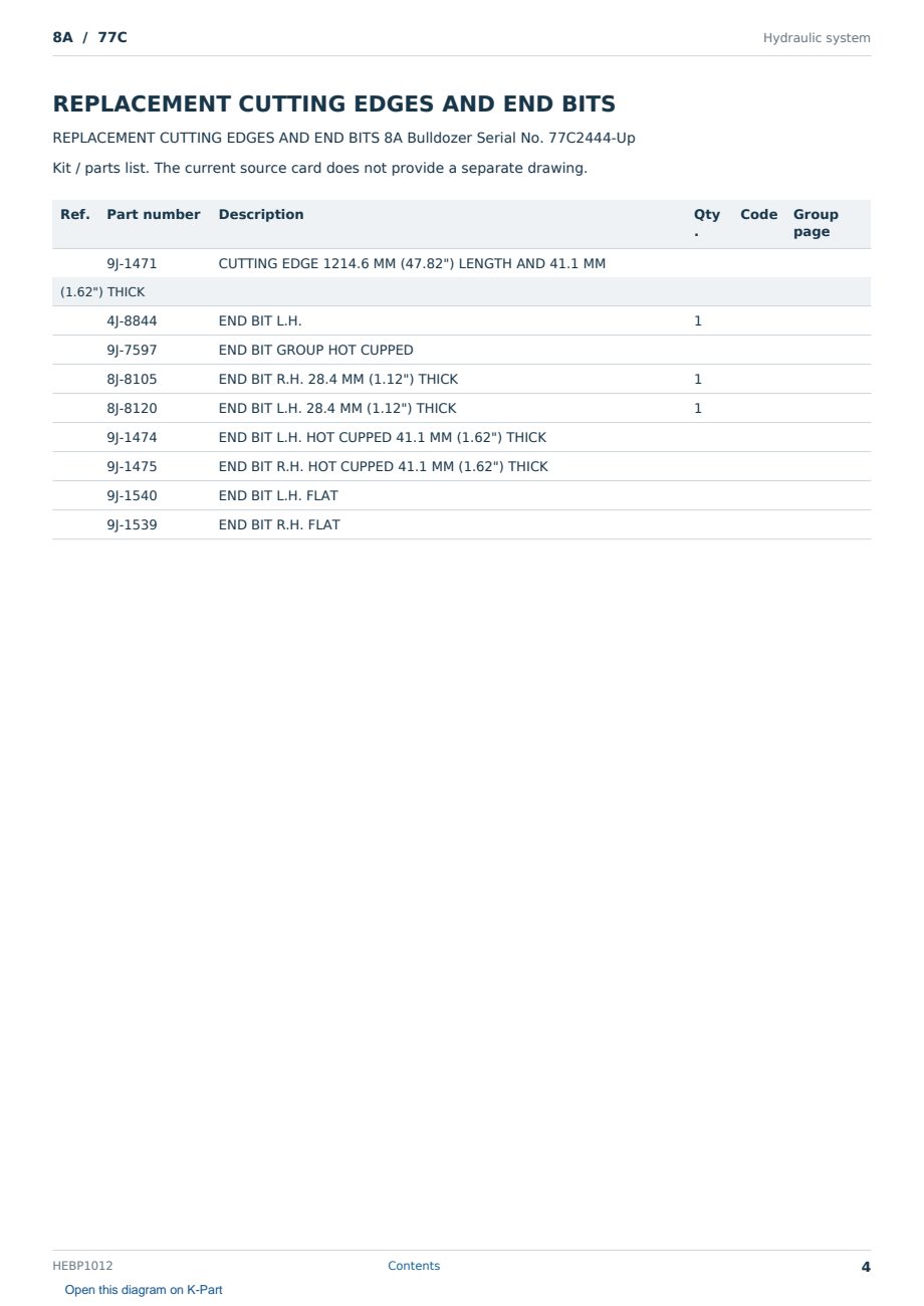 Caterpillar 8A S/N 77C Partsbook HEBP1012 (English) - sample page 4 of 10 Caterpillar 8A S/N 77C Partsbook HEBP1012 (English) - sample page 4 of 10