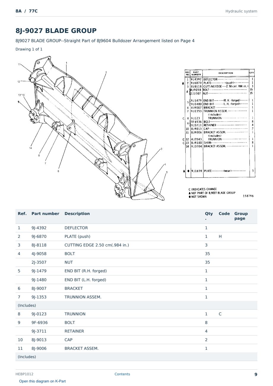 Caterpillar 8A S/N 77C Partsbook HEBP1012 (English) - sample page 9 of 10 Caterpillar 8A S/N 77C Partsbook HEBP1012 (English) - sample page 9 of 10