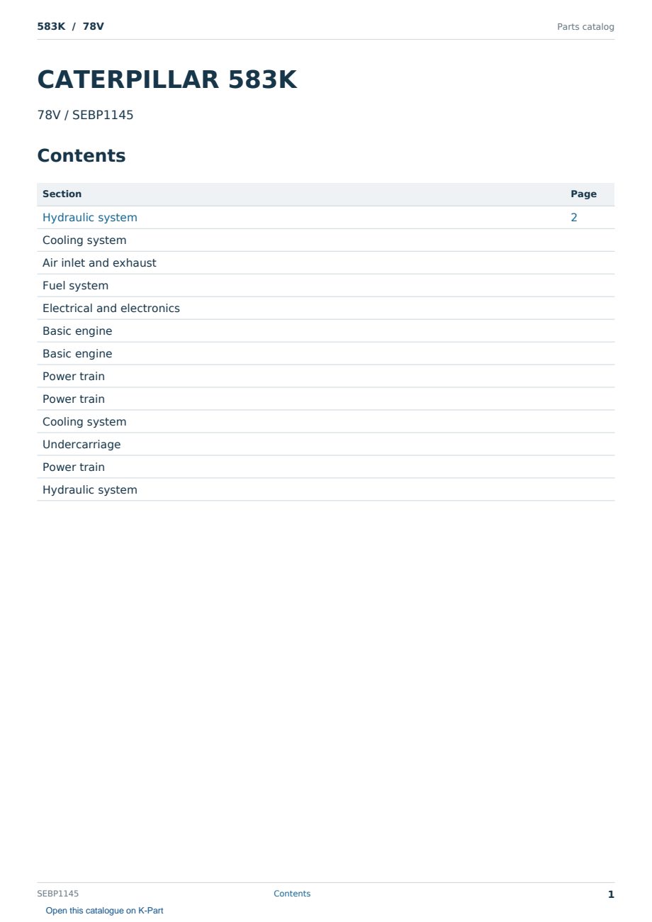 Caterpillar 583K S/N 78V Partsbook SEBP1145 (English) - sample page 1 of 10 Caterpillar 583K S/N 78V Partsbook SEBP1145 (English) - sample page 1 of 10