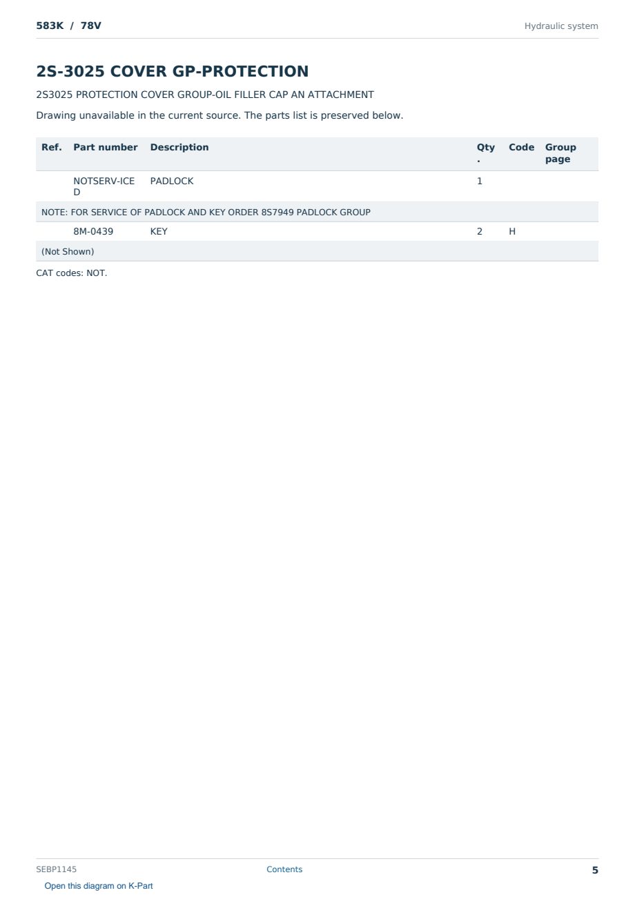 Caterpillar 583K S/N 78V Partsbook SEBP1145 (English) - sample page 5 of 10 Caterpillar 583K S/N 78V Partsbook SEBP1145 (English) - sample page 5 of 10
