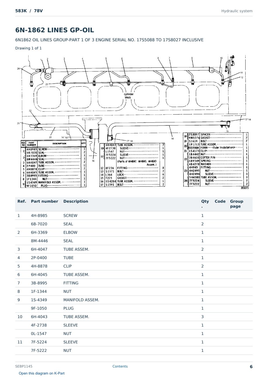 Caterpillar 583K S/N 78V Partsbook SEBP1145 (English) - sample page 6 of 10 Caterpillar 583K S/N 78V Partsbook SEBP1145 (English) - sample page 6 of 10