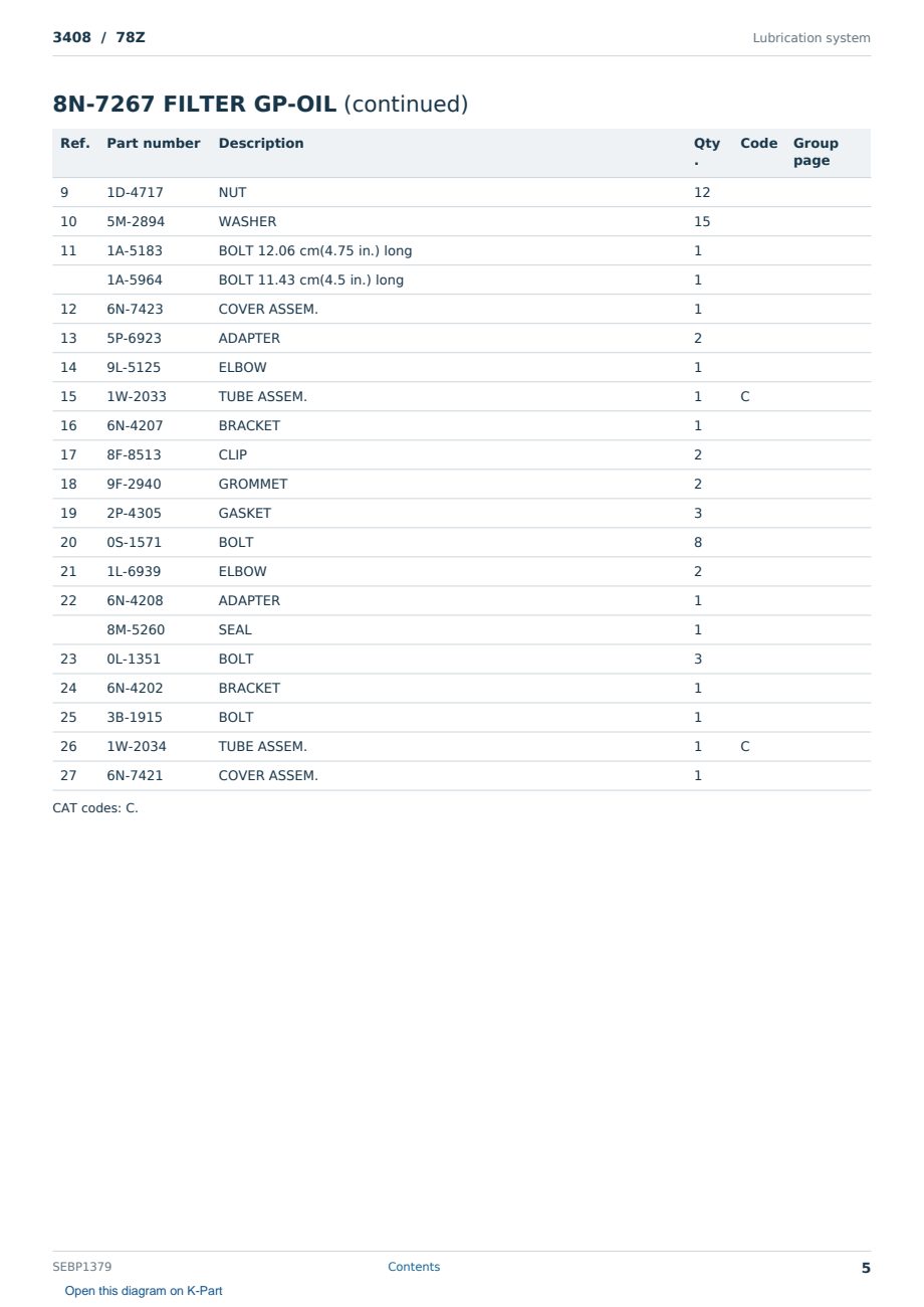 Caterpillar 3408 S/N 78Z Partsbook SEBP1379 (English) - sample page 5 of 10 Caterpillar 3408 S/N 78Z Partsbook SEBP1379 (English) - sample page 5 of 10
