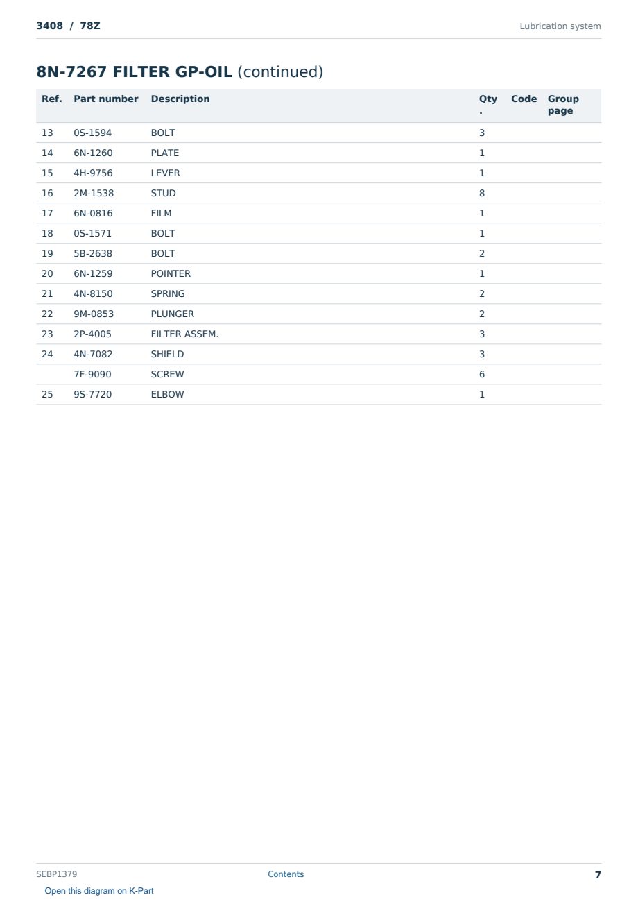 Caterpillar 3408 S/N 78Z Partsbook SEBP1379 (English) - sample page 7 of 10 Caterpillar 3408 S/N 78Z Partsbook SEBP1379 (English) - sample page 7 of 10